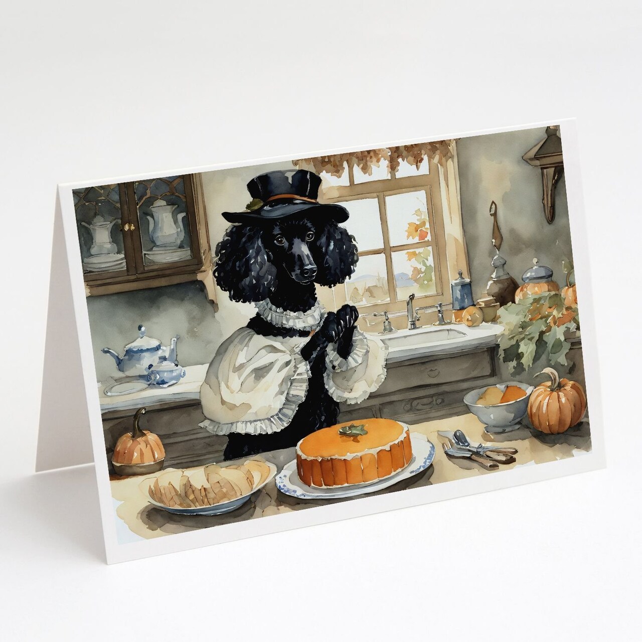 Edge Collections - 5" x 7" - Multicolor - Poodle Fall Pumpkins Kitchen Greeting Cards - 8 Pieces